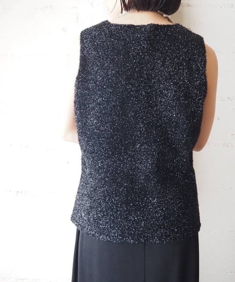 Lame Shaggy Sleeveless Knit BK