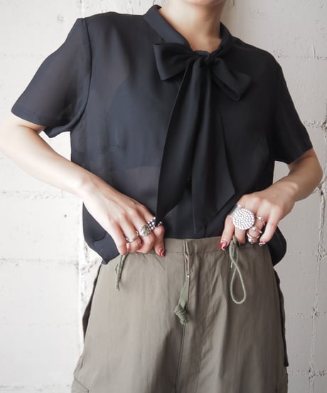 1960's Euro Boe Tie Sheer Blouse BK