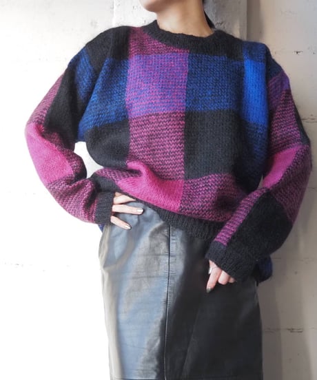 Check  Pattern Mohair Knit BLPI