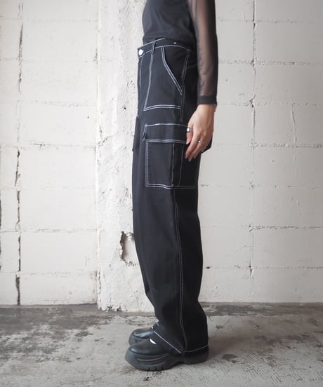White Stitch Cargo Pants BK