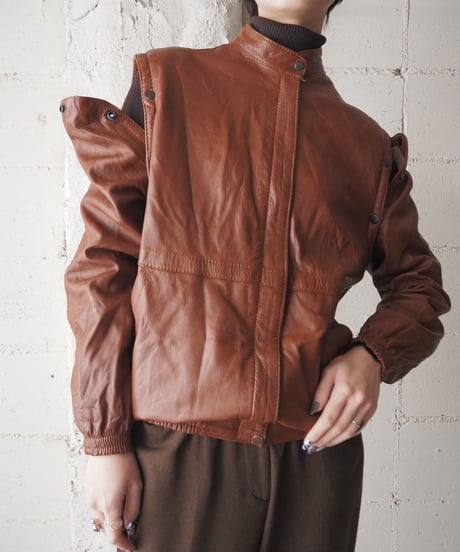 Shoulder Snap Button Leather Jacket BR