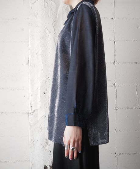Sheer Sleeve Lame Mix Shirt SV NV