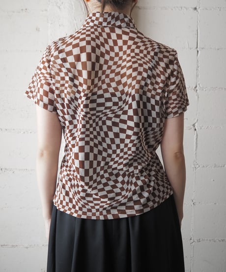 S/S Block Check Sheer Shirt BRWH