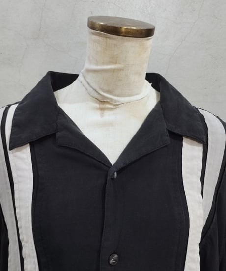 Line Design Open Collar Silk Shirt BK