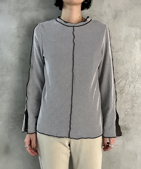 Thin Tripe Pattern Mellow Slit Sleeve Design Cut Sew BKWH