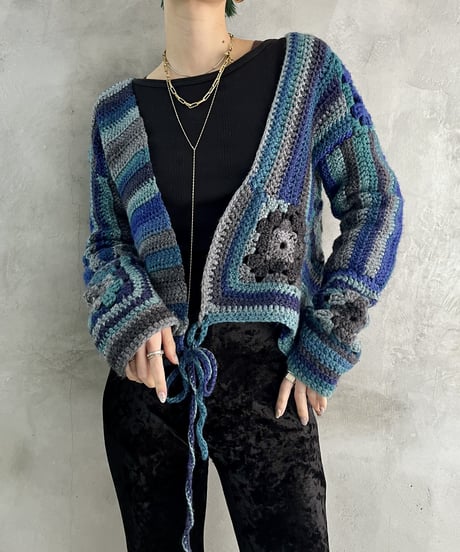 Crochet Knit Cardigan BLGR
