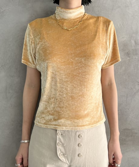 Velour Short Sleeve Mock Neck Tops YE