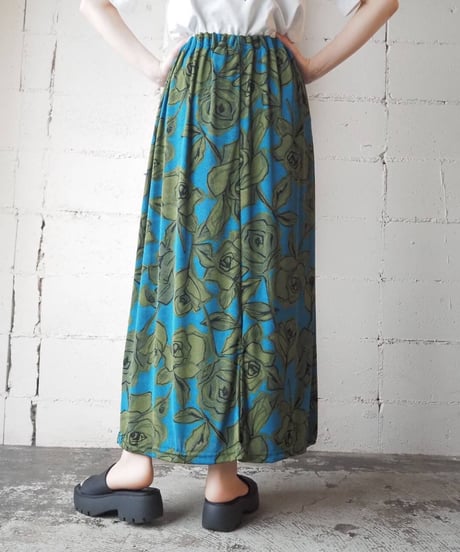 Spandex Mix Flower Pattern Skirt BL GN