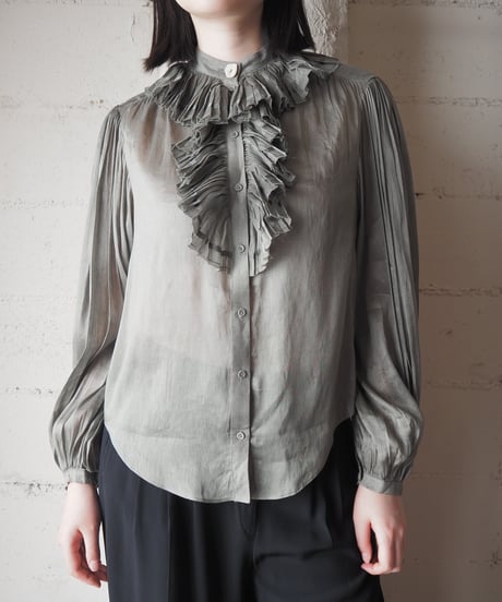 Pleated Collar Volume Sleeve Blouse GR