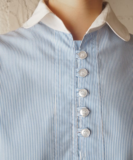 1970's Euro Round Collar Stripe Shirt BLWH