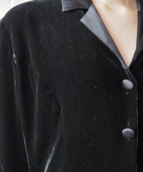 laura ashley Velvet×Satin Open Collar Dress BK