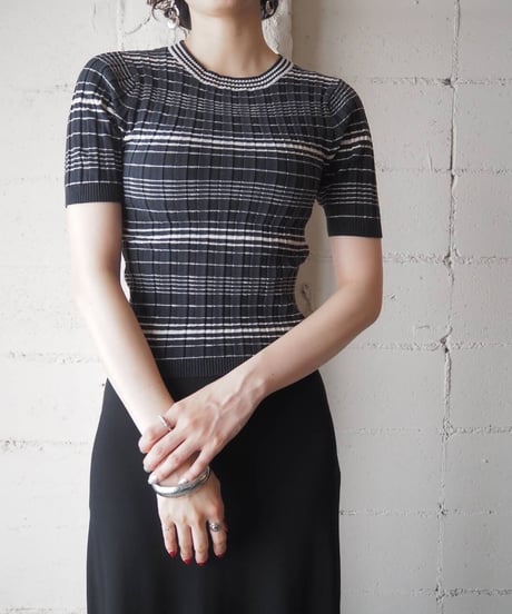 BARNEYS NEWYORK Stripe Rib Knit BK WH