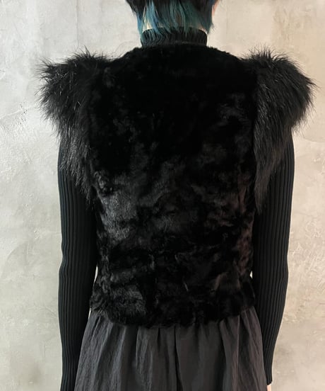 French Sleeve Fake Fur Vest BK