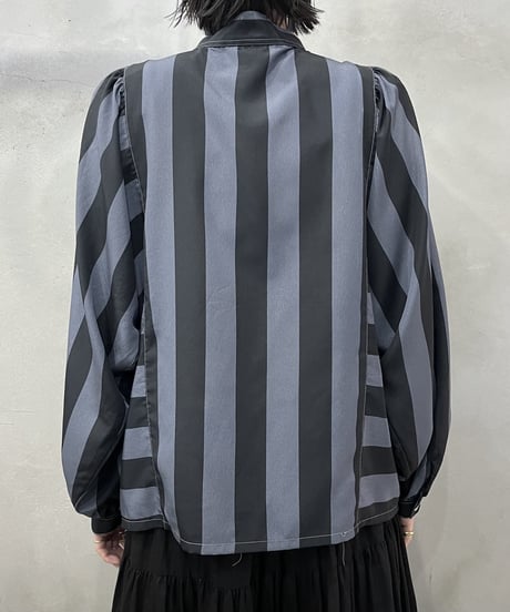Stripe Volume Sleeve Band Collar Shirt GRBK