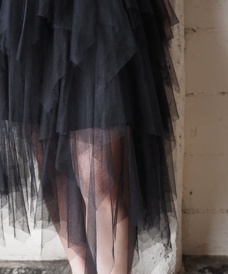 Zig Zag Hem Tulle Tiered Skirt BK