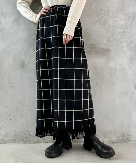Check Pattern Hem Fringe Skirt BKWH
