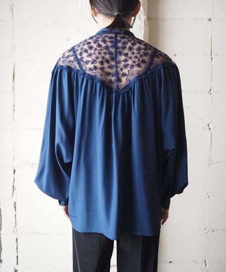 Lace Yoke Stand Collar Blouse NV