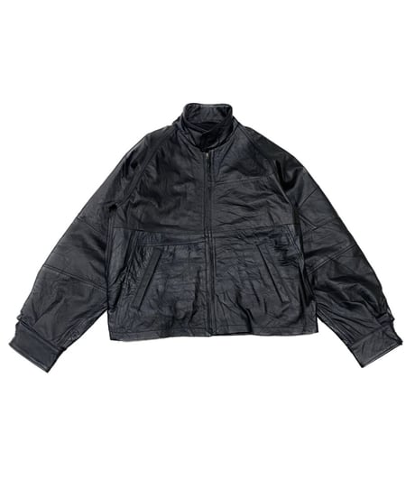 Stand Collar Raglan Sleeve Leather Jacket BK