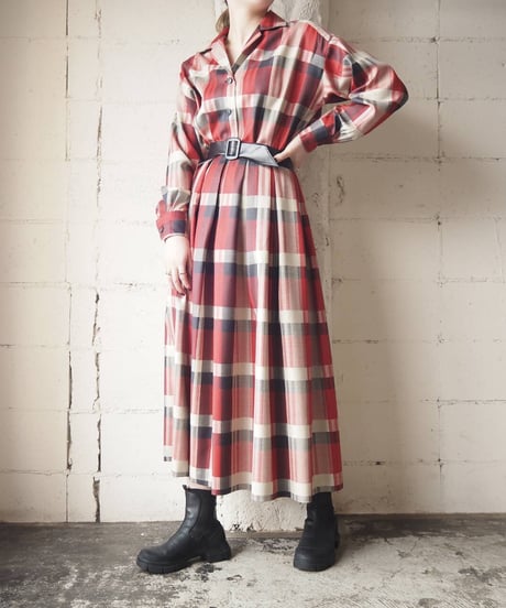 Open Collar Check Shirt Dress RE