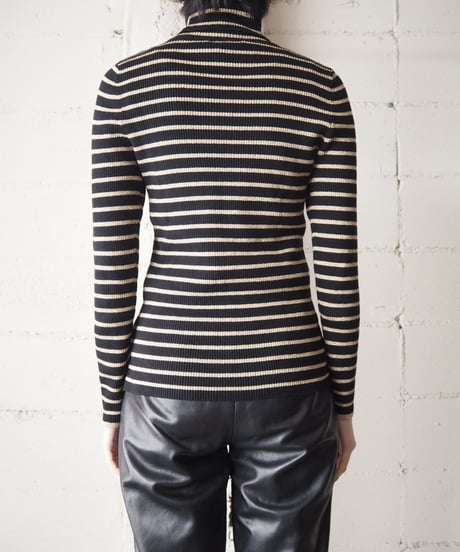 LAUREN Border Rib Turtle Neck Knit BKGO
