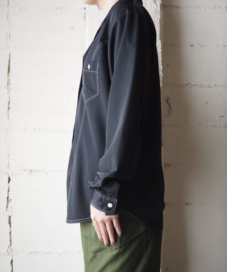 Open Collar White Stitch Shirt BK