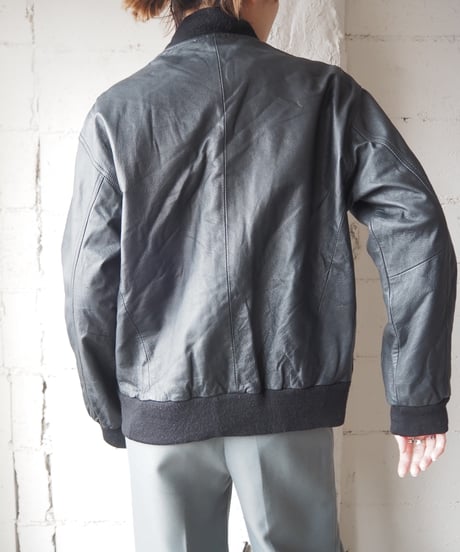 Rib Collar Leather Blouson BK