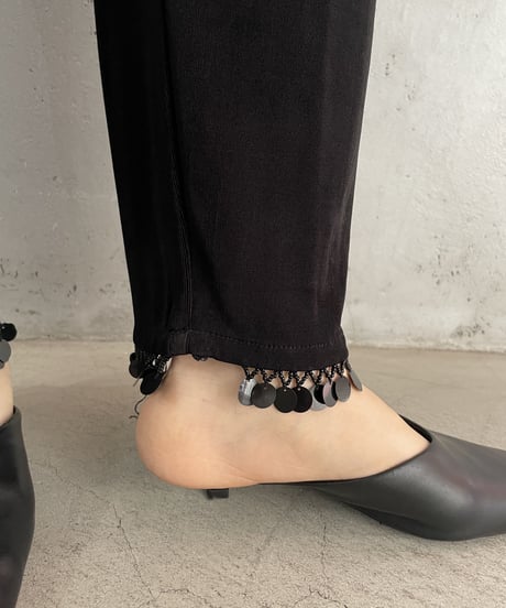 Beads Design Hem Strech Pants BK
