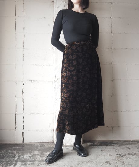 Flower Print Velvet Skirt BK BR