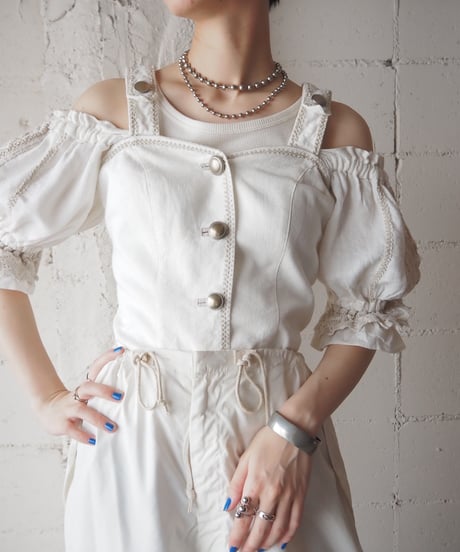 1980's Dirndl Tryolern Offshoulder Blouse IV BE