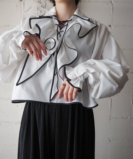 Lace Up Frill Collar Blouse WH
