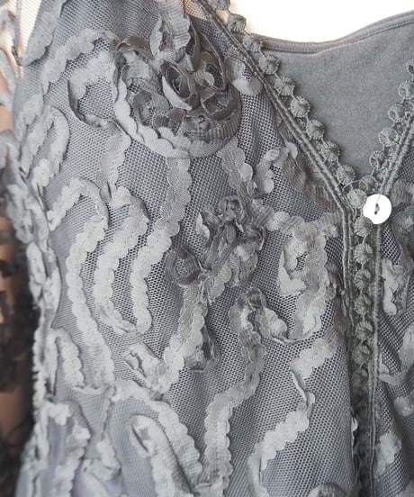 Tape Embroidery Sheer Cardigan BK