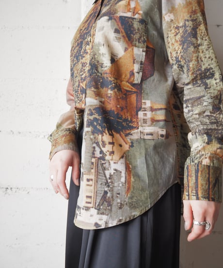 Desigual Rotated Landscape Print Shirt OR GN BR