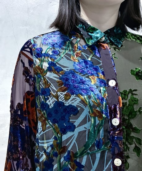 Opal Velour Multi Color Floral Sheer Shirt GN PUR