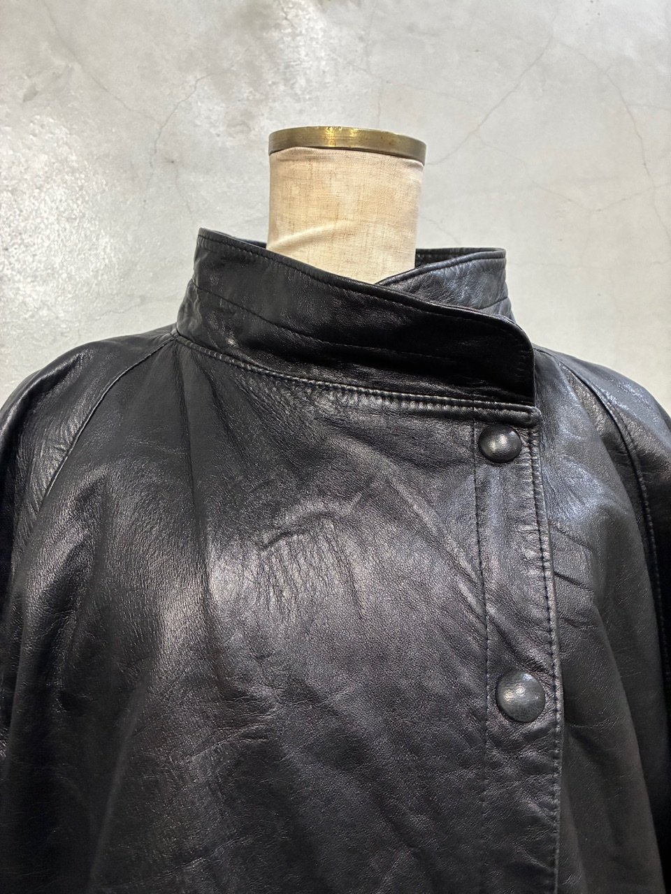 DOLMAN SLEEVE STAND COLLAR COAT ブラック 44 Stand Collar Dolman Sleeve Leather Coat BK | Orfeo