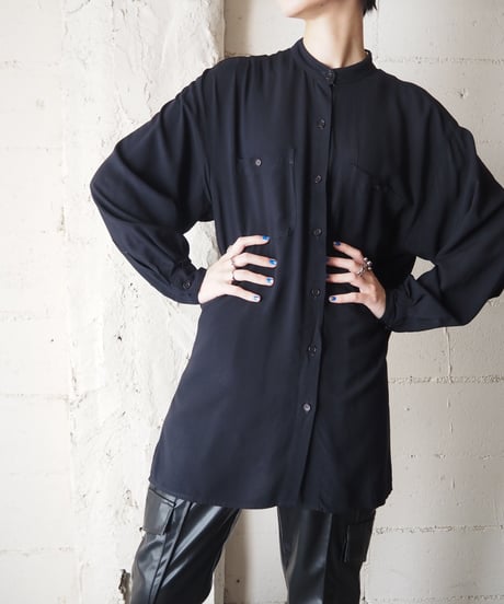 Band Collar Rayon Shirt BK