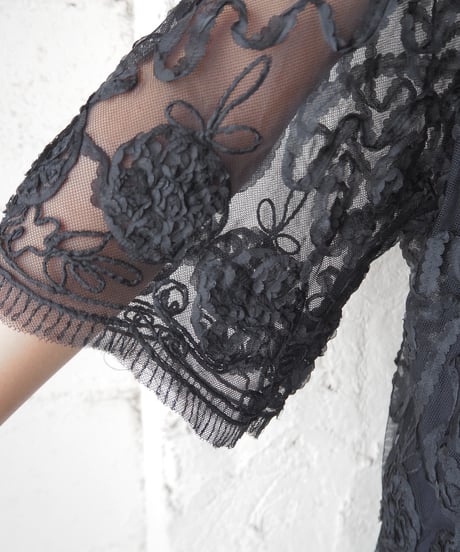 Tape Embroidery Sheer Cardigan BK
