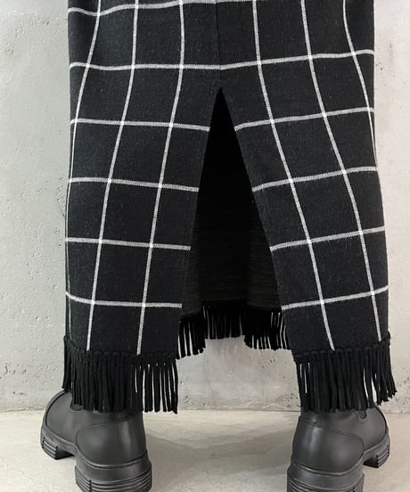 Check Pattern Hem Fringe Skirt BKWH