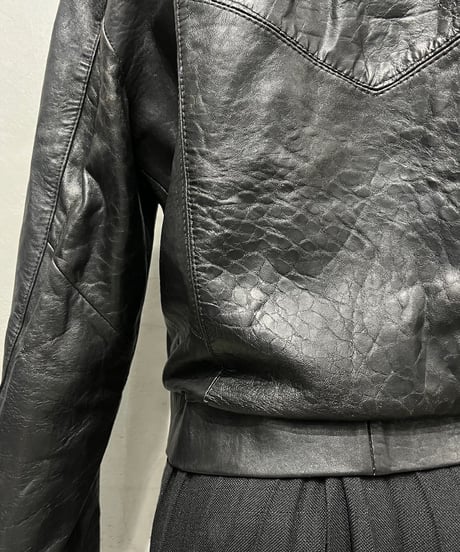 Belt Neck Zipup Leather Jacket BK