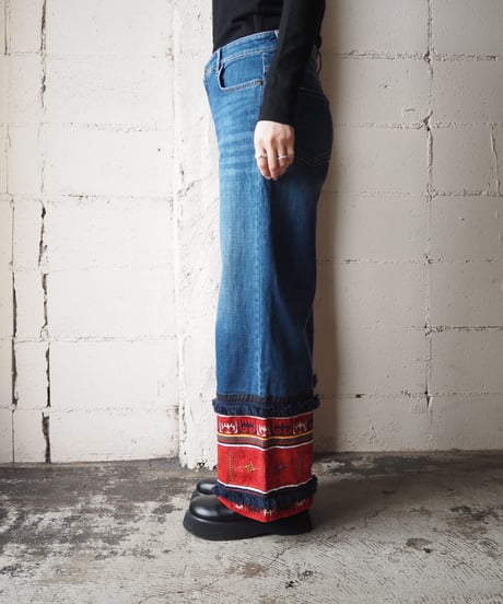 WEEKEND MaxMara Ethnic Fabric Fringe Hem Denim BL RE