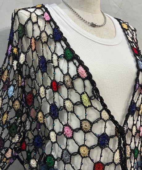 Colorful Crochet Beads Cardigan　BK