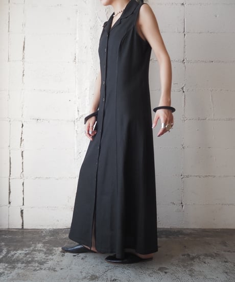 Back Cross Design Open Collar Linen Dress BK