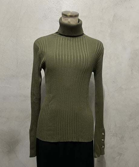 Button Cuff Rib Turtle Neck Knit KA