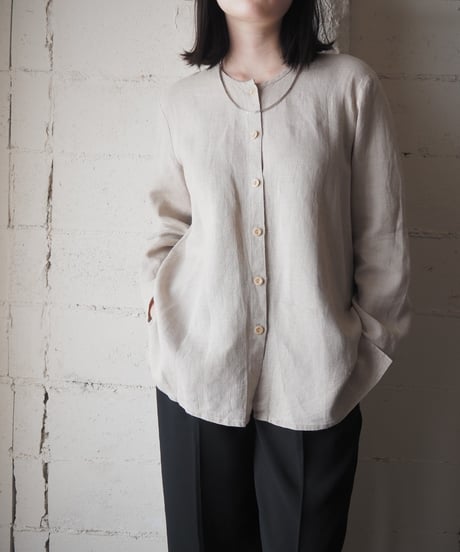 FLAX Collarless Linen Shirt Jacket BE