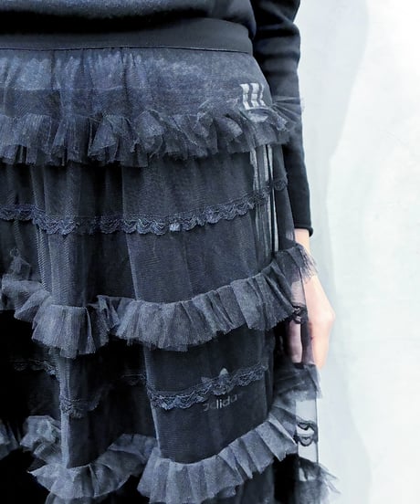 Lace Trim Ruffled Tulle Skirt BK