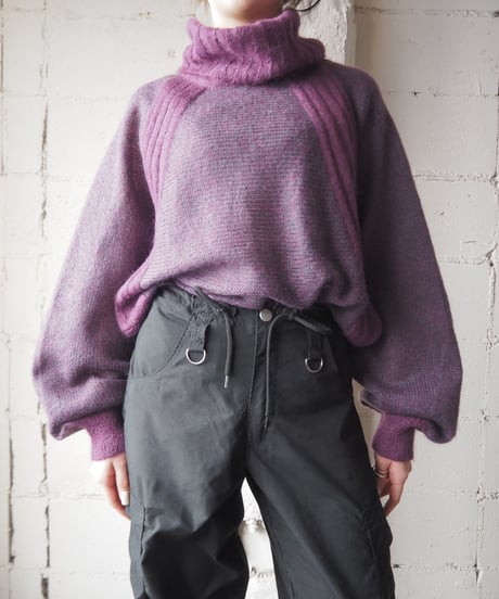 Volume Neck Dolman Sleeve Knit PUR