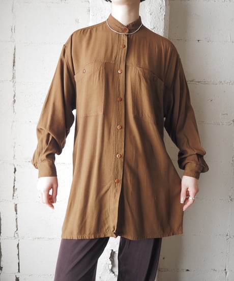 Band Collar Rayon Shirt BR