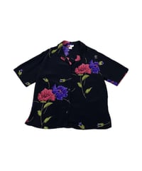 S/S Flower Print Open Collar Shirt BK PUR