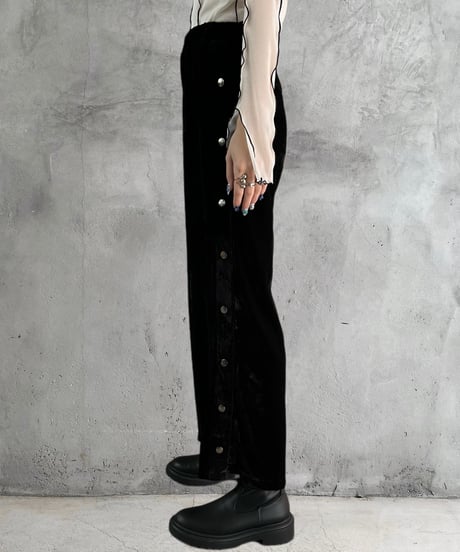 Side Snap Velour Pants BK