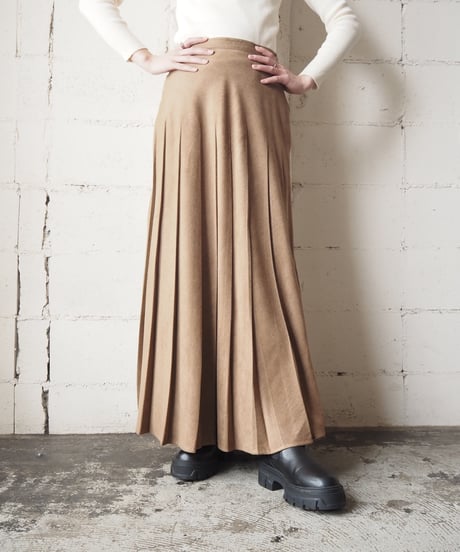 Fake Suede Pleated Long Skirt BR