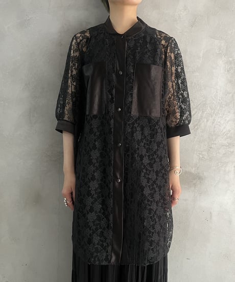 Sheer Flower Lace Shirt BK